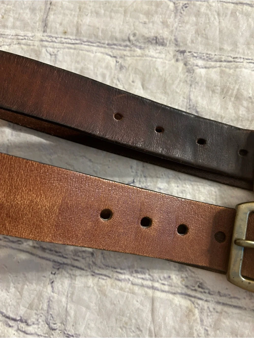 JOSEPH ABBOUD BROWN LEATHER ANTIQUE BUCKLE 36 & RUGGED BROWN RETRO LEATHER BELTS